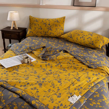 Yellow Floral Double-layer Cotton Summer Quilt