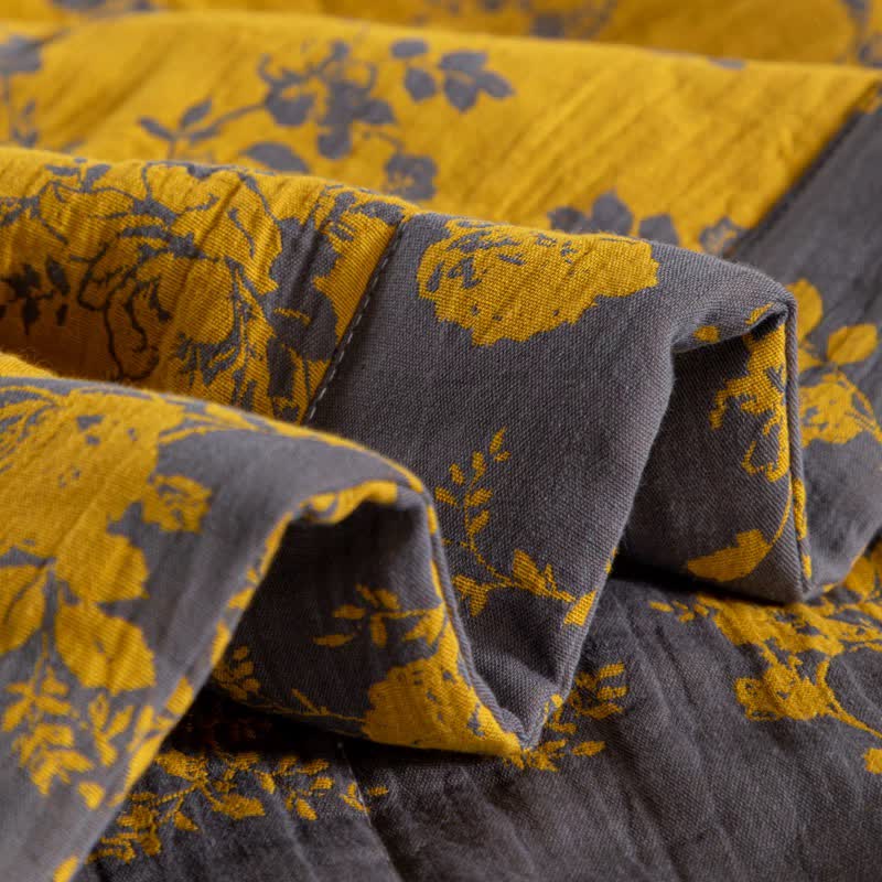 Yellow Floral Double-layer Cotton Summer Quilt