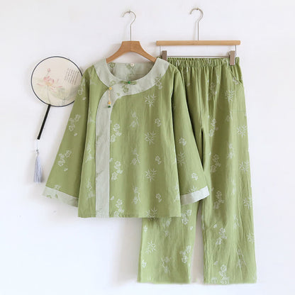 Vintage Cotton Yarn-dyed Jacquard Long Sleeve Loungewear