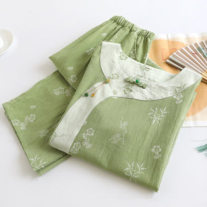 Vintage Cotton Yarn-dyed Jacquard Long Sleeve Loungewear