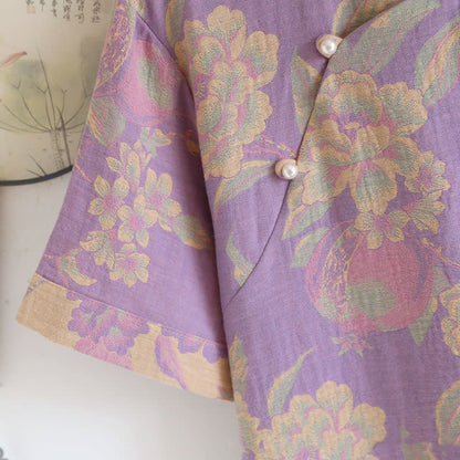 Cotton Yarn-dyed Retro Short-sleeve Loungewear Set