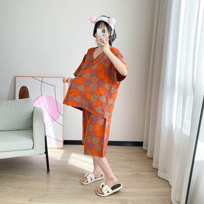 Plus Size Vintage Jacquard Short Sleeve Loungewear Set
