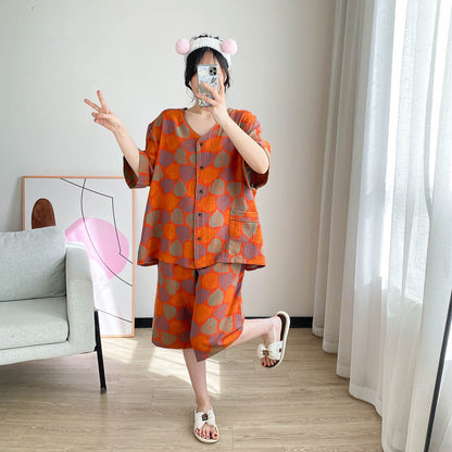Plus Size Vintage Jacquard Short Sleeve Loungewear Set