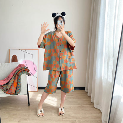 Plus Size Vintage Jacquard Short Sleeve Loungewear Set