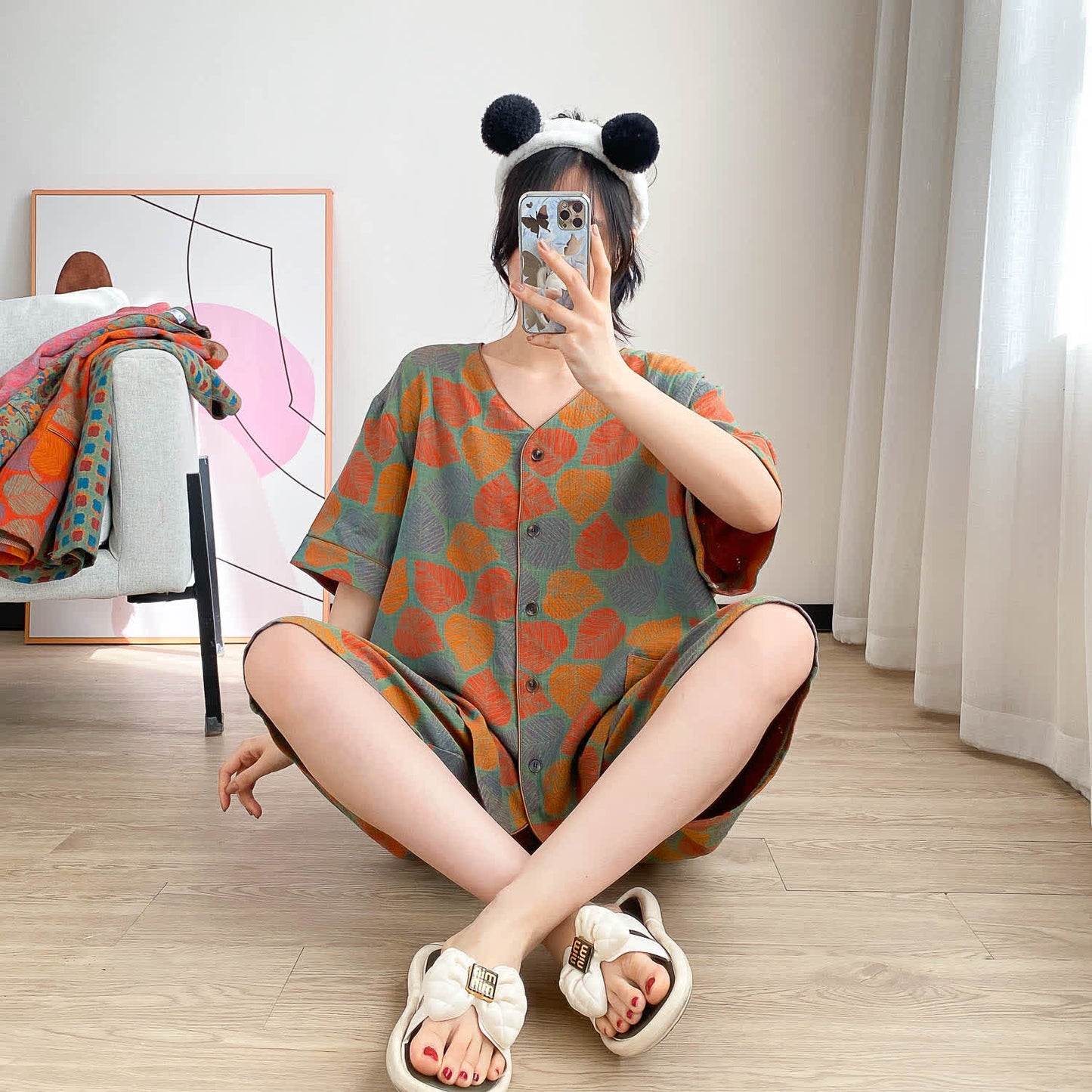 Plus Size Vintage Jacquard Short Sleeve Loungewear Set