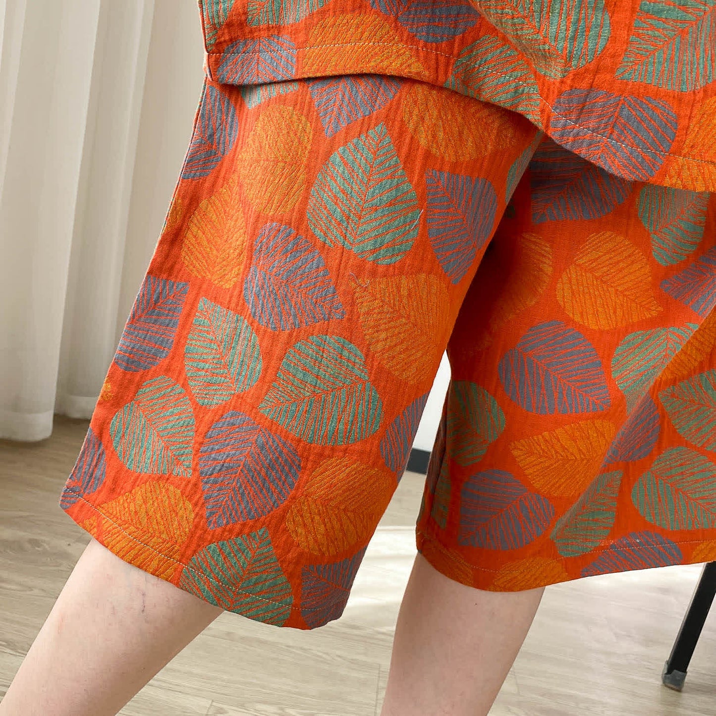 Plus Size Vintage Jacquard Short Sleeve Loungewear Set