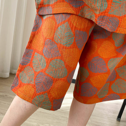 Plus Size Vintage Jacquard Short Sleeve Loungewear Set