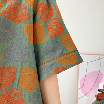Plus Size Vintage Jacquard Short Sleeve Loungewear Set