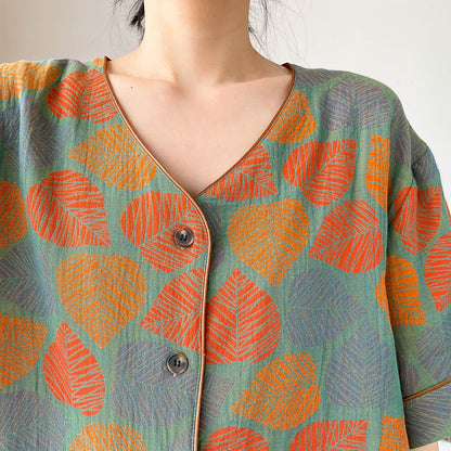 Plus Size Vintage Jacquard Short Sleeve Loungewear Set