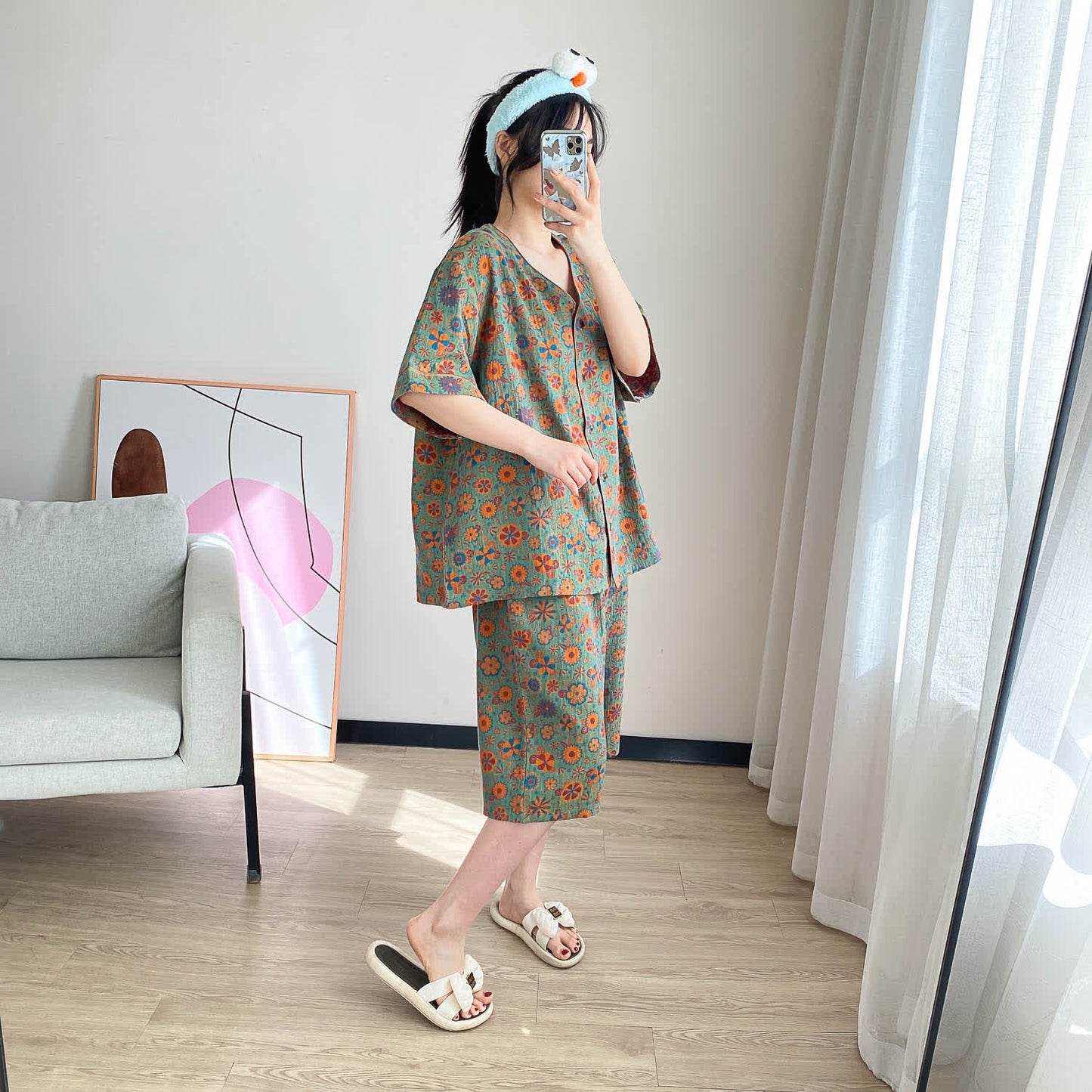 Plus Size Vintage Jacquard Floral Loungewear Set