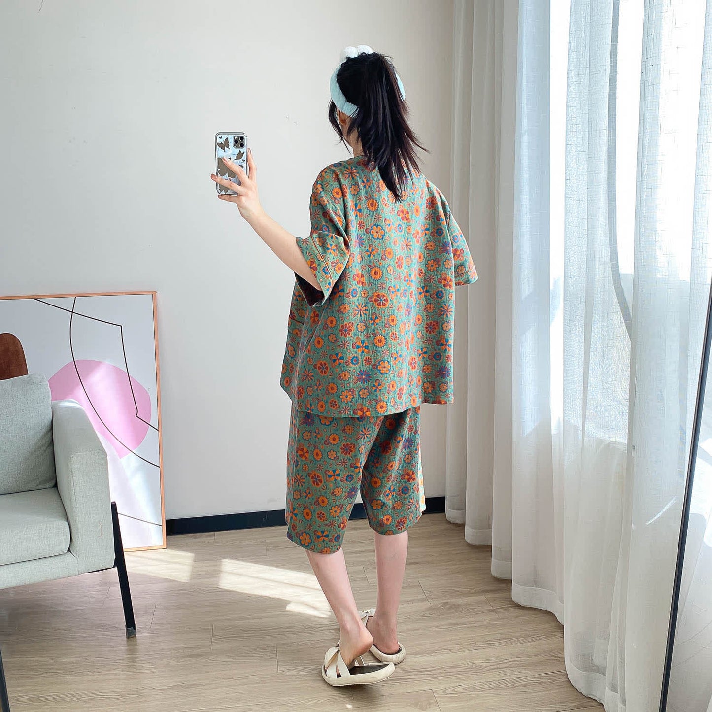 Plus Size Vintage Jacquard Floral Loungewear Set