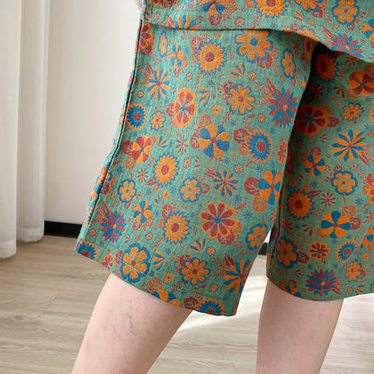 Plus Size Vintage Jacquard Floral Loungewear Set