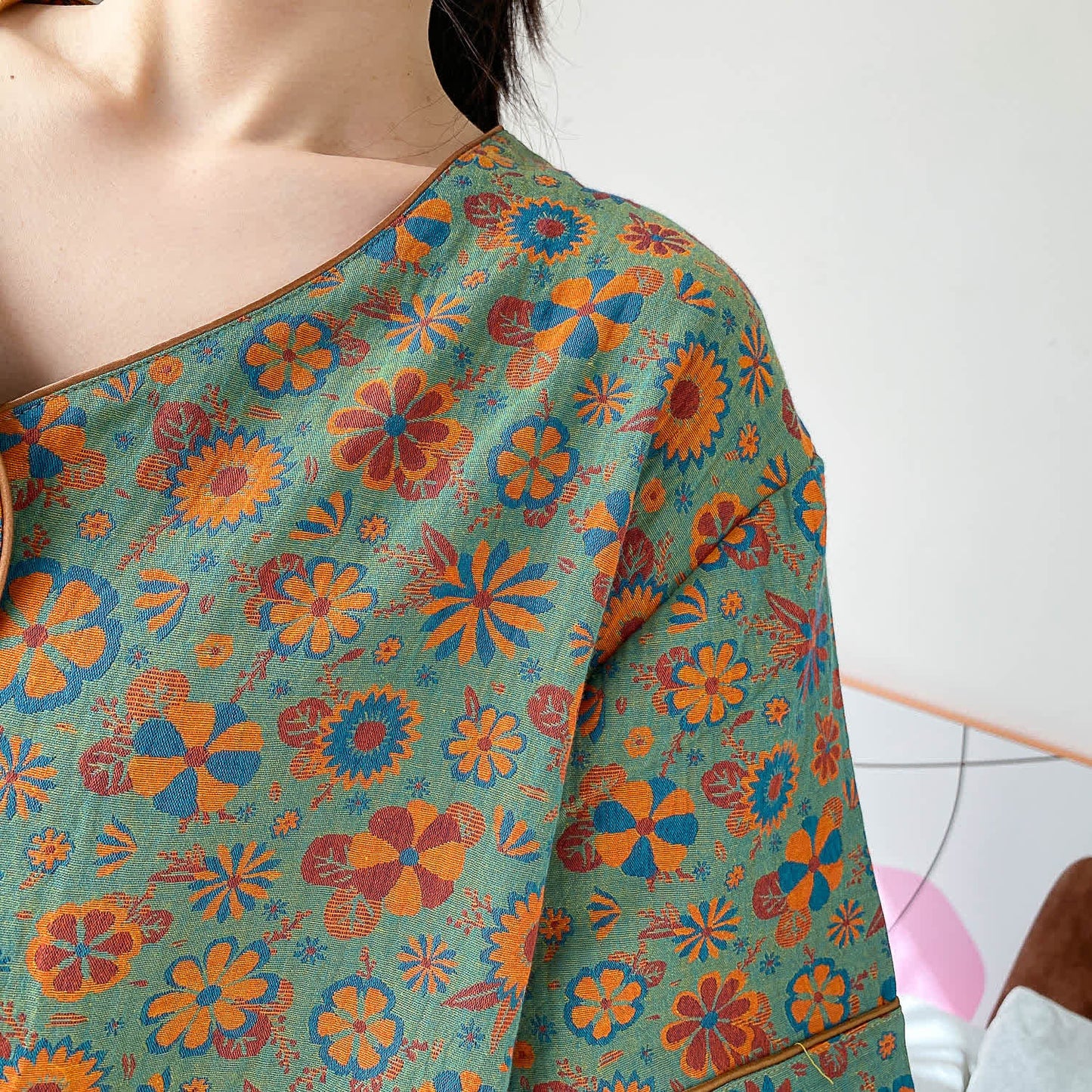 Plus Size Vintage Jacquard Floral Loungewear Set