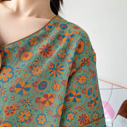 Plus Size Vintage Jacquard Floral Loungewear Set