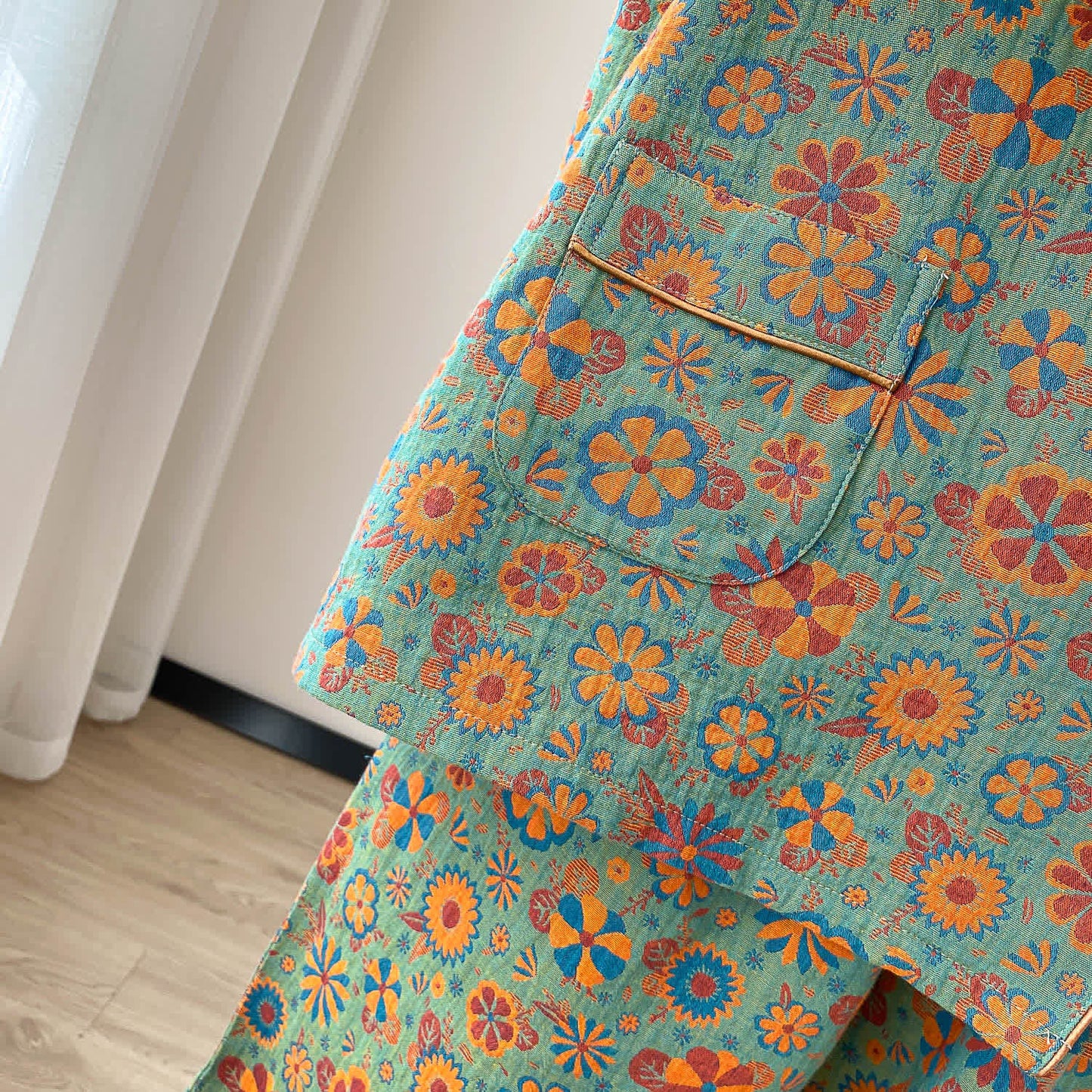 Plus Size Vintage Jacquard Floral Loungewear Set