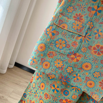 Plus Size Vintage Jacquard Floral Loungewear Set