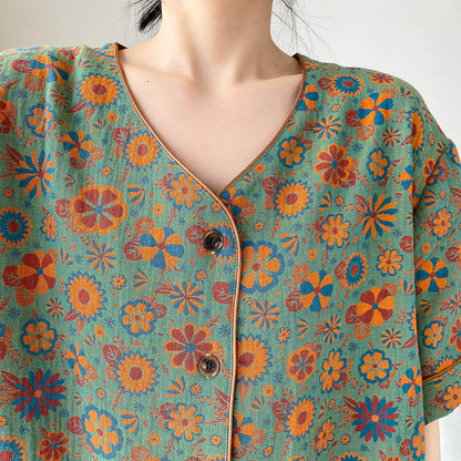 Plus Size Vintage Jacquard Floral Loungewear Set