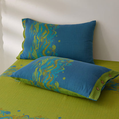 Landscape Print Cotton Gauze Yarn-dyed Reversible Coverlet
