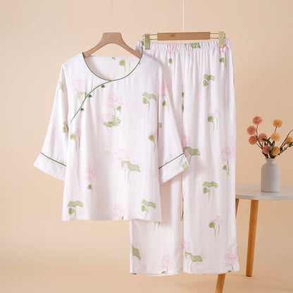 Round-neck Bamboo Fiber Lotus Pajama Set