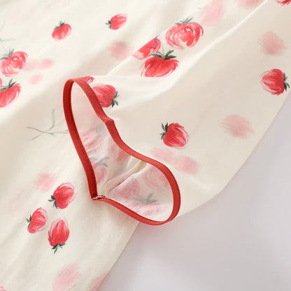 Bamboo Fiber Red Floral Round-neck Pajama Set