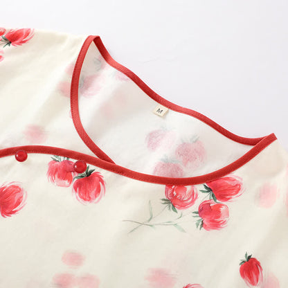 Bamboo Fiber Red Floral Round-neck Pajama Set