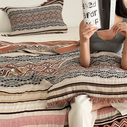 Ethnic Style Four-layer Cotton Gauze Tassel Quilt