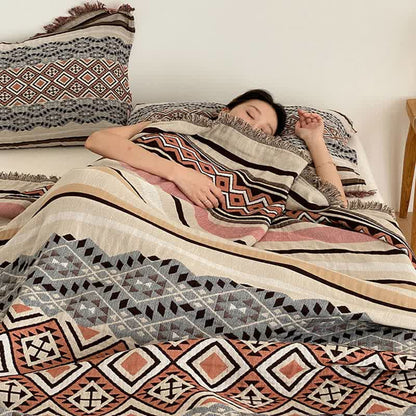 Ethnic Style Four-layer Cotton Gauze Tassel Quilt