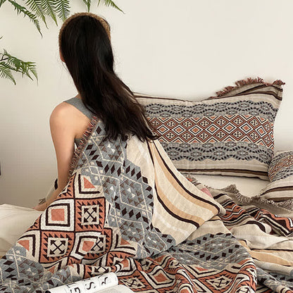 Ethnic Style Four-layer Cotton Gauze Tassel Quilt