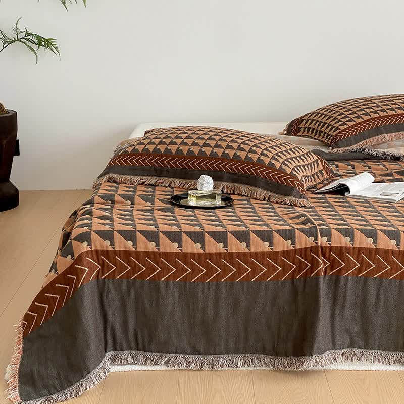Geometric Pattern Four-layer Cotton Gauze Tassel Quilt