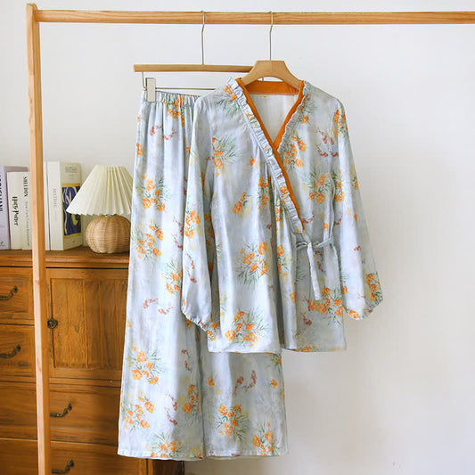 Bamboo Fiber Blue Pastoral Style Pajama Set