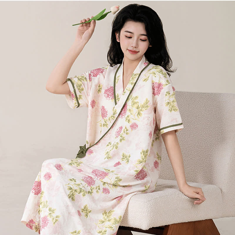 Country Style Floral Short Sleeve Padded Nightdress with Pocket - image 4