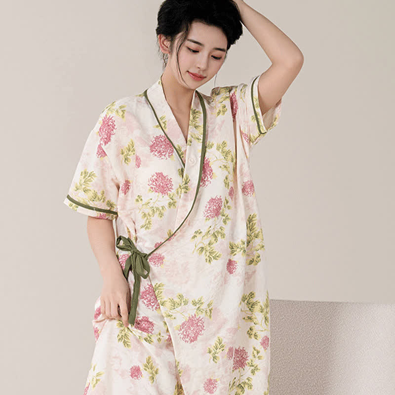 Country Style Floral Short Sleeve Padded Nightdress with Pocket - image 3