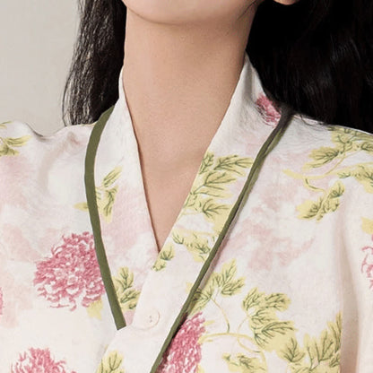 Country Style Floral Short Sleeve Padded Nightdress with Pocket - image 6
