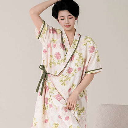 Country Style Floral Short Sleeve Padded Nightdress with Pocket - image 5