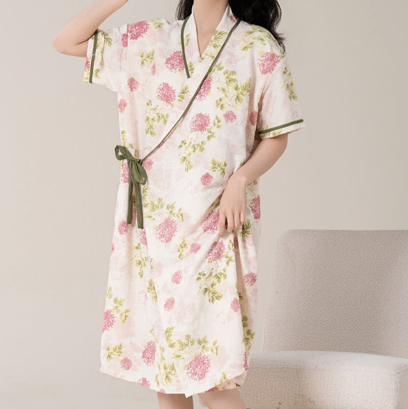 Country Style Floral Short Sleeve Padded Nightdress with Pocket - 3XL - image 0