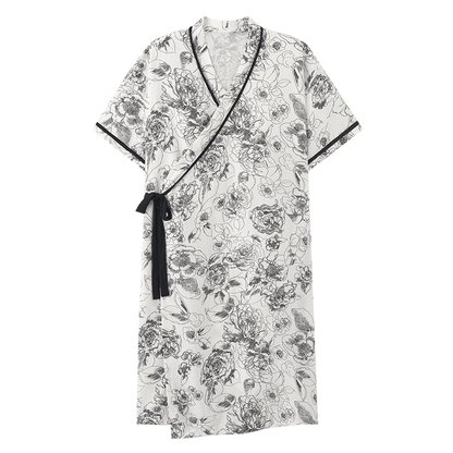 Retro Floral Short Sleeve Padded Nightdress with Pocket