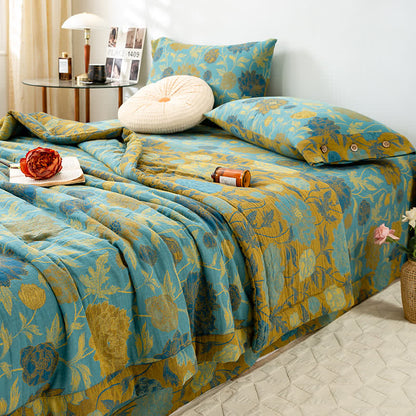 Luxurious Floral Jacquard Cotton Double-layer Summer Quilt