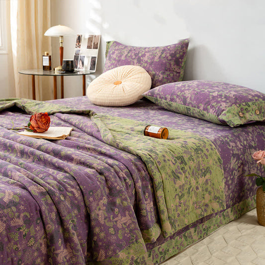 Pastoral Purple Floral Cotton Double-layer Summer Quilt