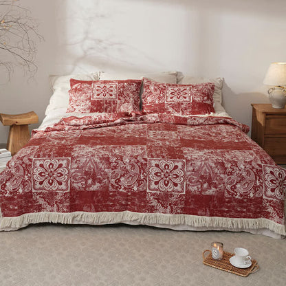 Ethnic Style Pure Cotton Gauze Soft Tassel Quilt