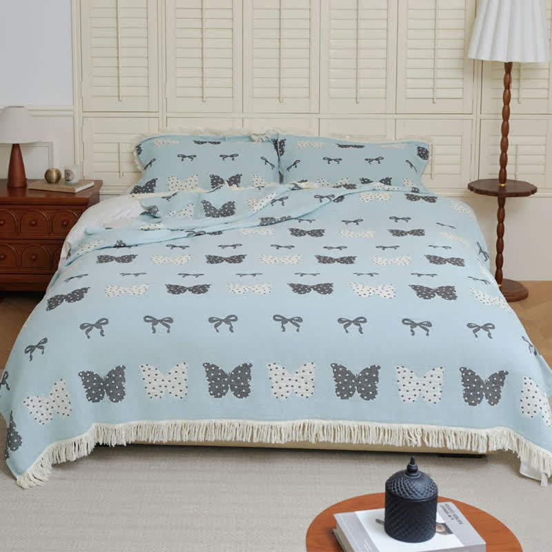 Butterfly Bowknot Pure Cotton Gauze Soft Tassel Quilt