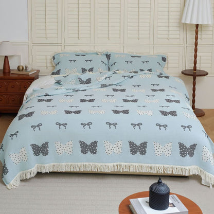 Butterfly Bowknot Pure Cotton Gauze Soft Tassel Quilt