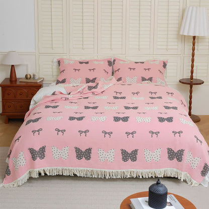 Butterfly Bowknot Pure Cotton Gauze Soft Tassel Quilt