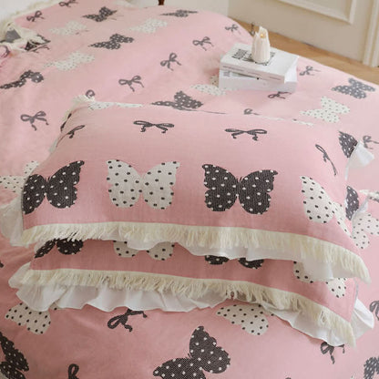 Butterfly Bowknot Pure Cotton Gauze Soft Tassel Quilt