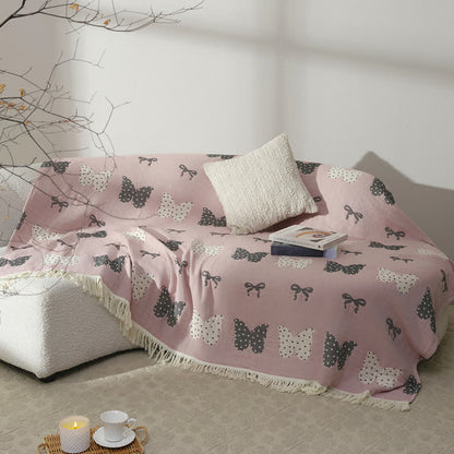Butterfly Bowknot Pure Cotton Gauze Soft Tassel Quilt