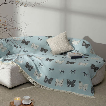 Butterfly Bowknot Pure Cotton Gauze Soft Tassel Quilt