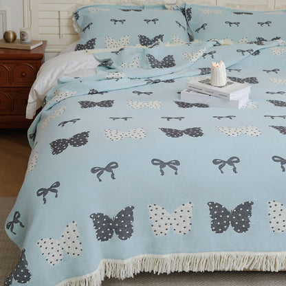 Butterfly Bowknot Pure Cotton Gauze Soft Tassel Quilt
