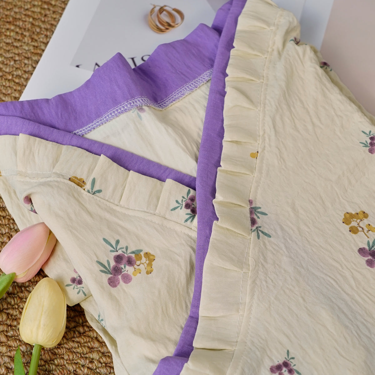 Rural Loquat V-neckline Soft Long Nightgown - image 5