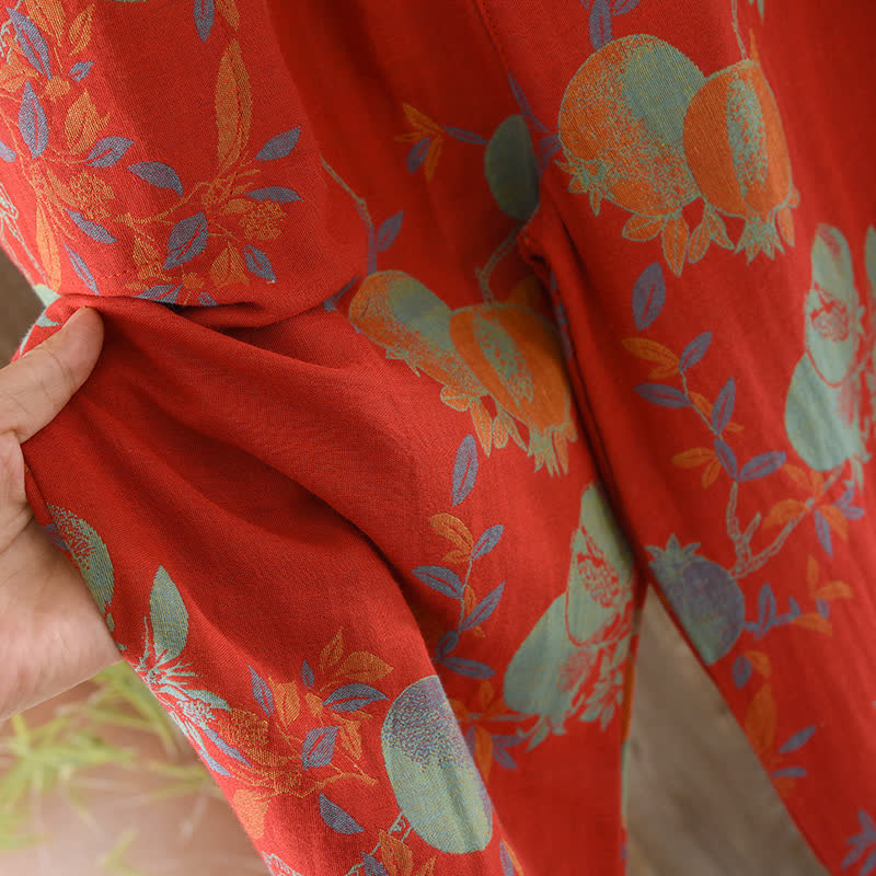 Pomegranate Flower Cotton Jacquard Vintage Yarn-dyed Pajama Set - image 9