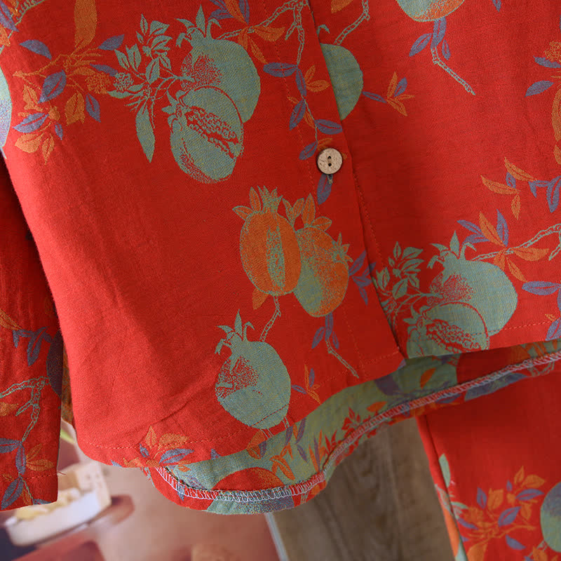 Pomegranate Flower Cotton Jacquard Vintage Yarn-dyed Pajama Set - image 8