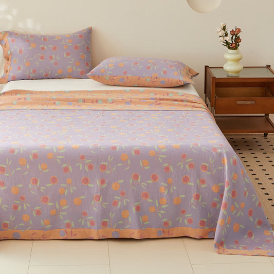 Orange Cotton Double-layer Yarn-dyed Jacquard Reversible Coverlet